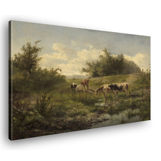 Canvas Schilderij Koeien Bij Een Plas