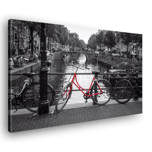 Canvas Schilderij Rode Fiets In Amsterdam