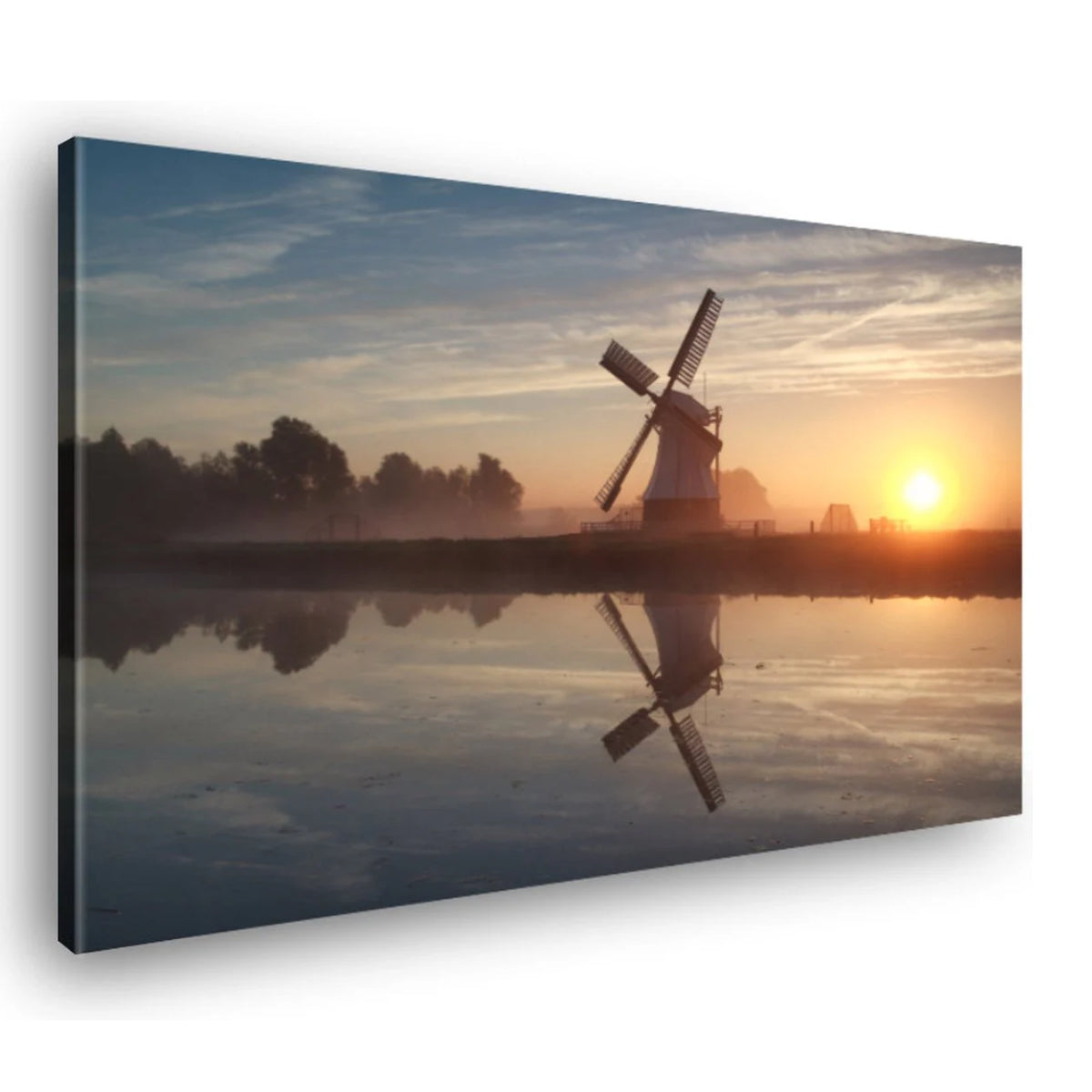 Canvas Schilderij Windmolen Zonsondergang